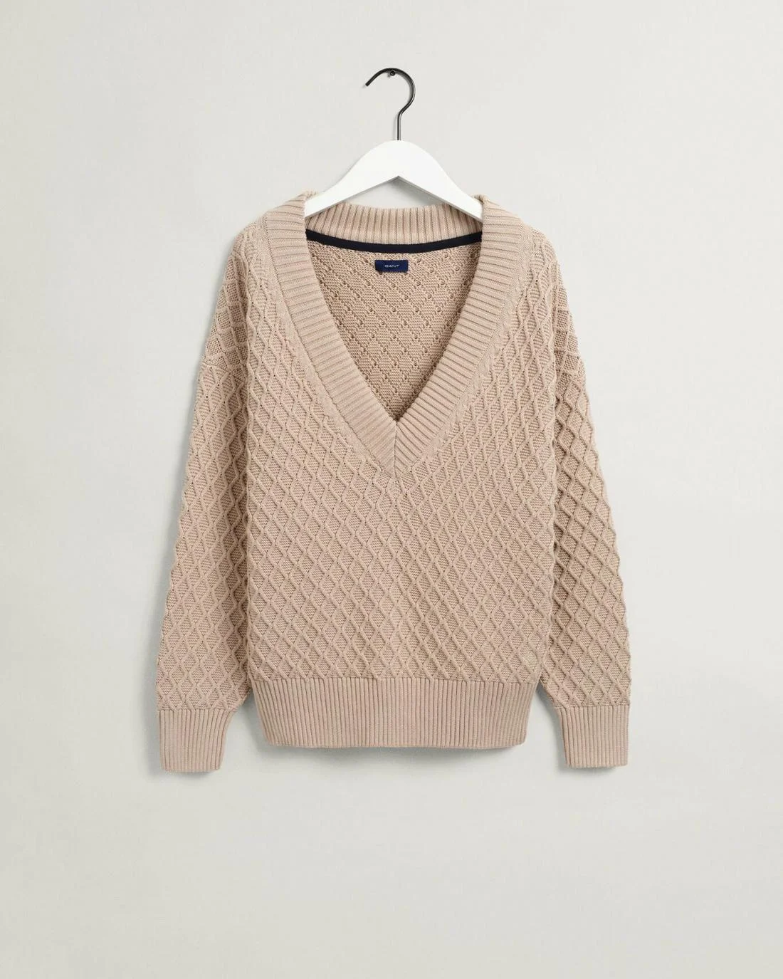 Knitwear | Womens GANT Texture Cotton V-Neck Sweater Dry Sand