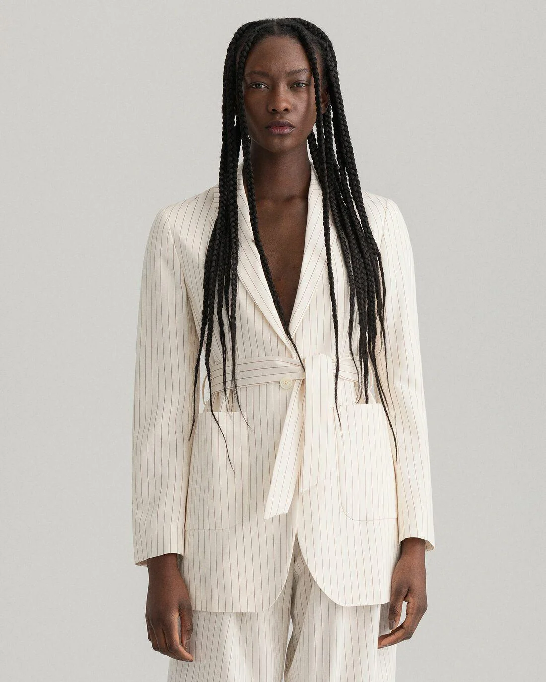 Blazers | Womens GANT Pinstripe Belted Blazer Linen