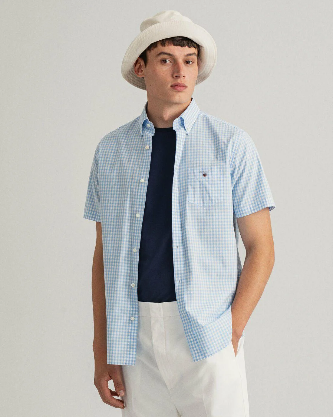 Shirts | Mens GANT Regular Fit Broadcloth Gingham Short Sleeve Shirt Capri Blue