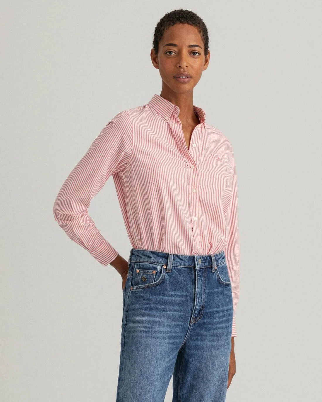 Shirts And Blouses | Womens GANT Garment-Washed Stripe Oxford Shirt Rapture Rose