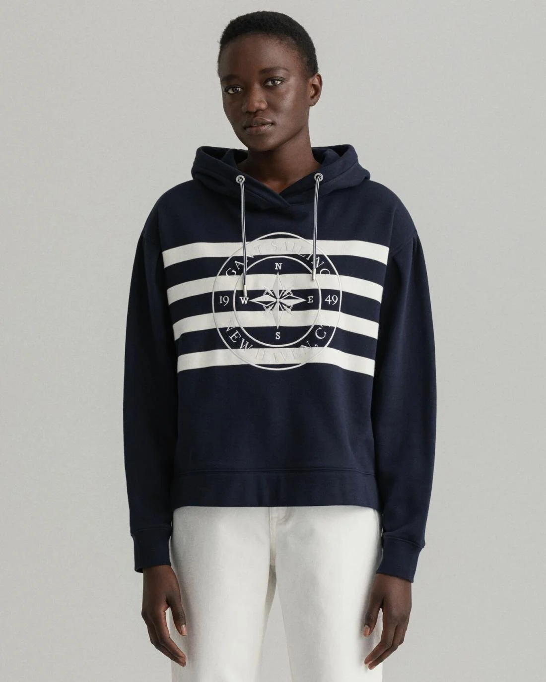 Hoodies And Sweats | Womens GANT Embroidered Stripe Hoodie Evening Blue