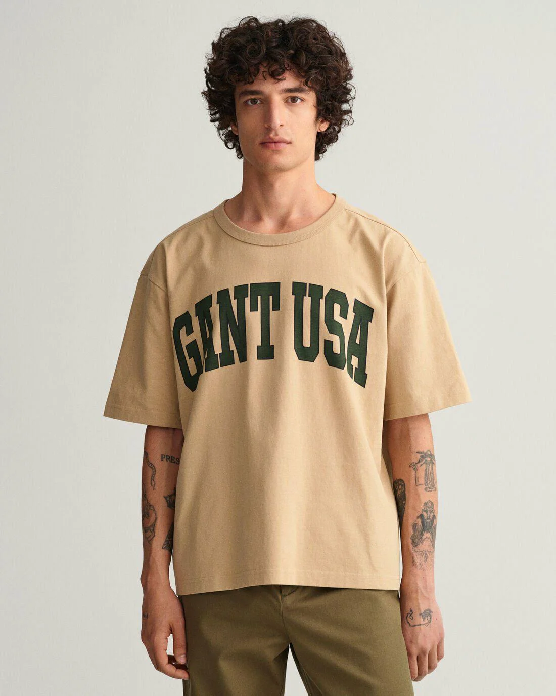 T-Shirts | Mens GANT Usa Graphic T-Shirt Hazelwood Beige