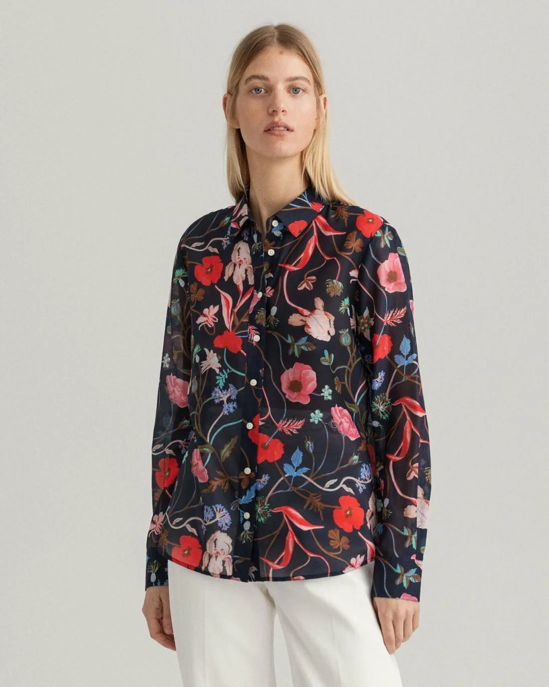 Shirts And Blouses | Womens GANT Wild Floral Print Cotton Silk Shirt Classic Blue