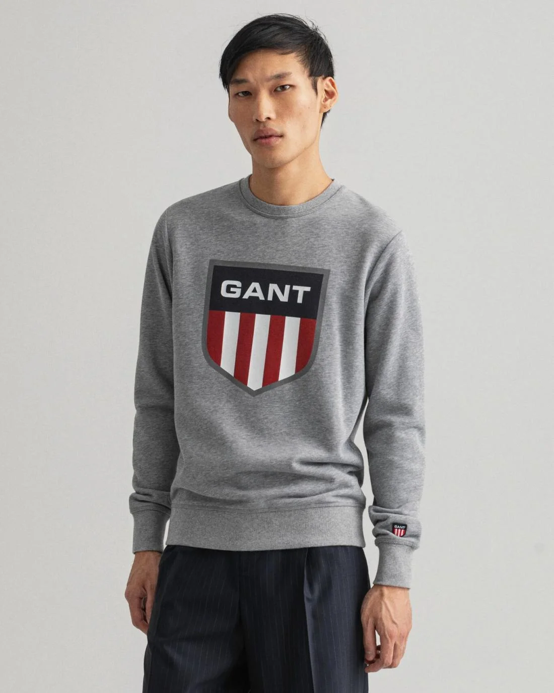 Hoodies And Sweats | Mens GANT Retro Shield Crew Neck Sweatshirt Grey Melange