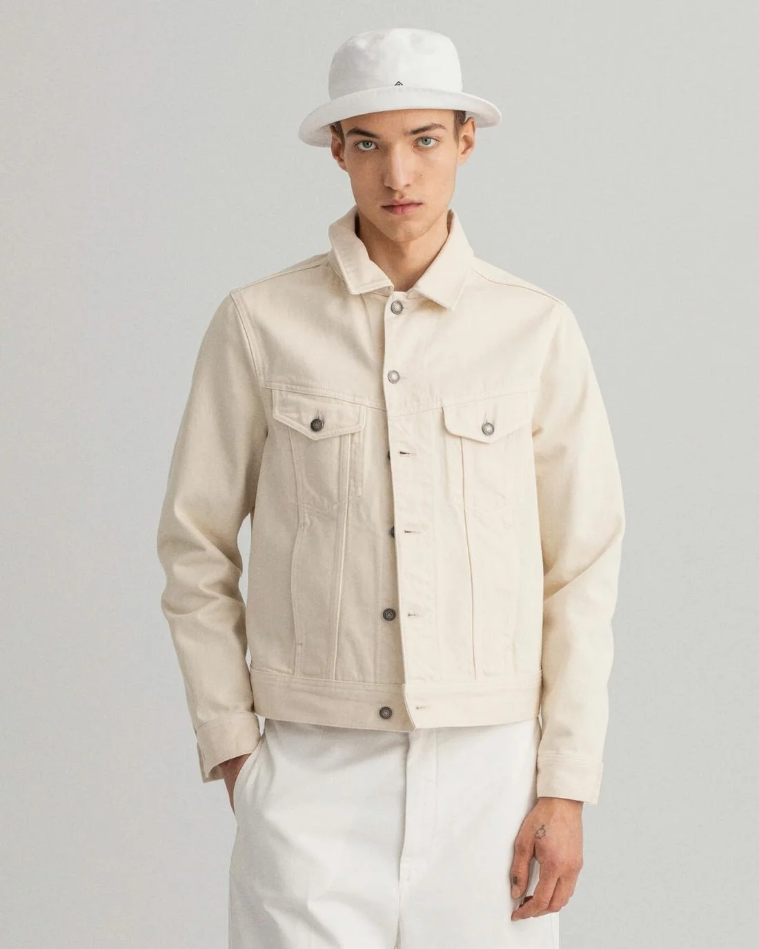 Jackets And Coats | Mens GANT Colored Denim Trucker Jacket Caulk White