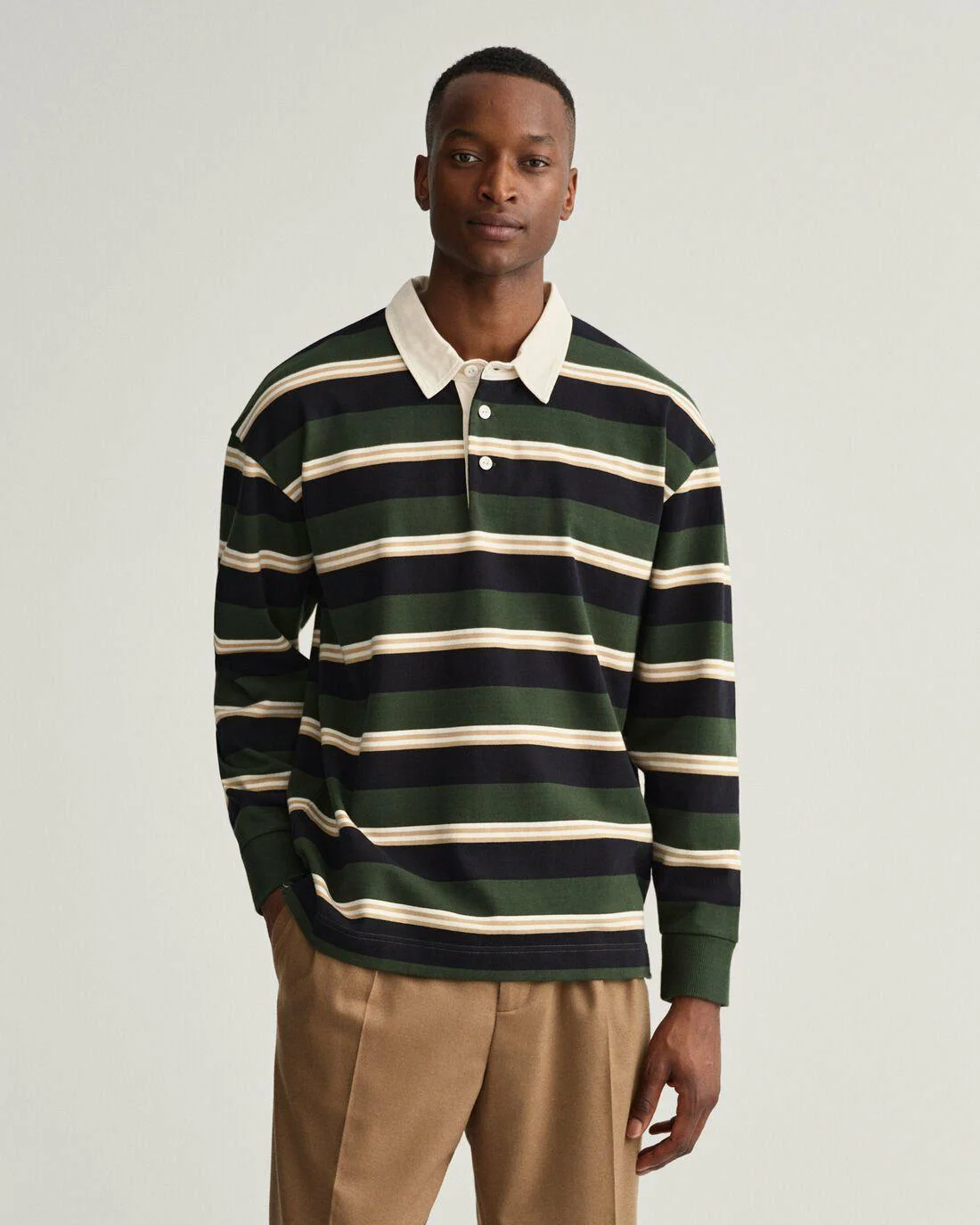 Rugby Shirts | Mens GANT Archive Stripe Heavy Rugger Storm Green