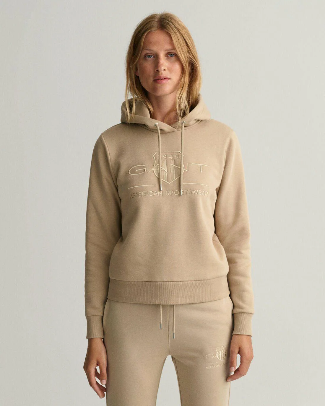 Hoodies And Sweats | Womens GANT Tonal Archive Shield Hoodie Concrete Beige