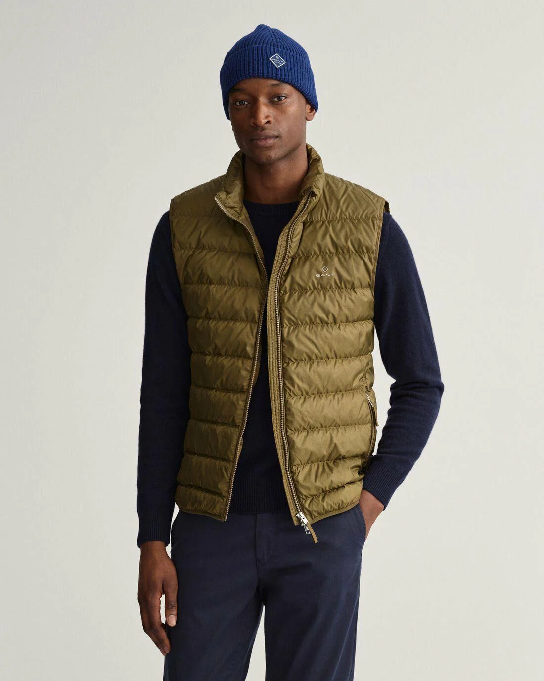 Gilets | Mens GANT Light Down Gilet Army Green