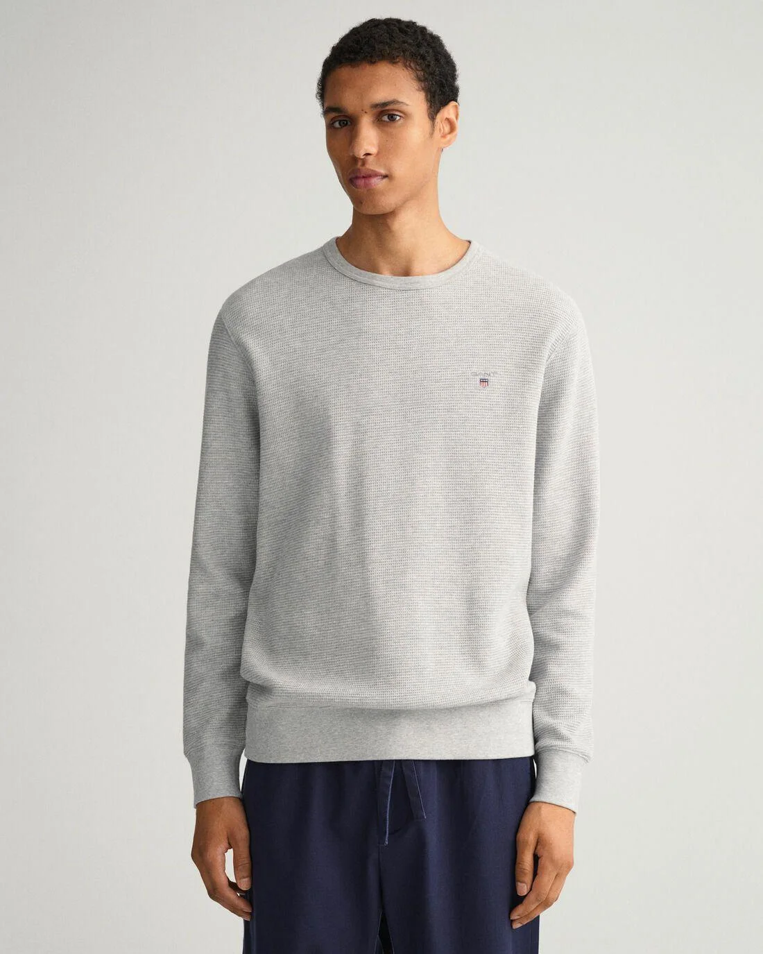 Hoodies And Sweats | Mens GANT Waffle Crew Neck Sweatshirt Light Grey Melange