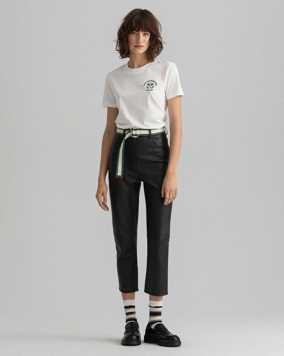 Trousers | Womens GANT High-Waisted Cropped Leather Pants Cocoa Bean