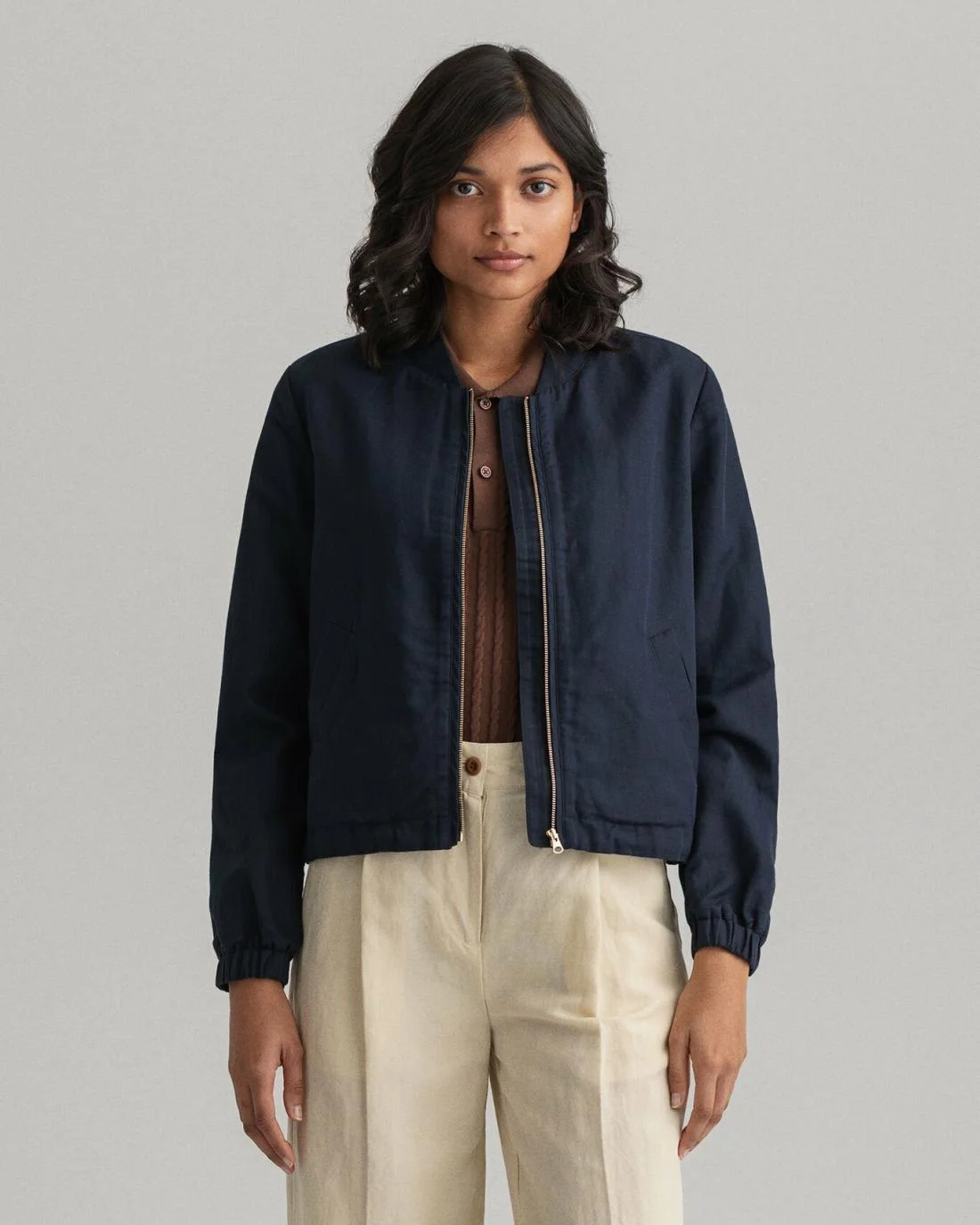 Jackets And Coats | Womens GANT Linen Blend Blouson Jacket Evening Blue