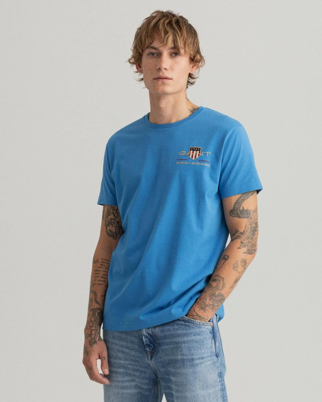 T-Shirts | Mens GANT Archive Shield Embroidery T-Shirt Day Blue