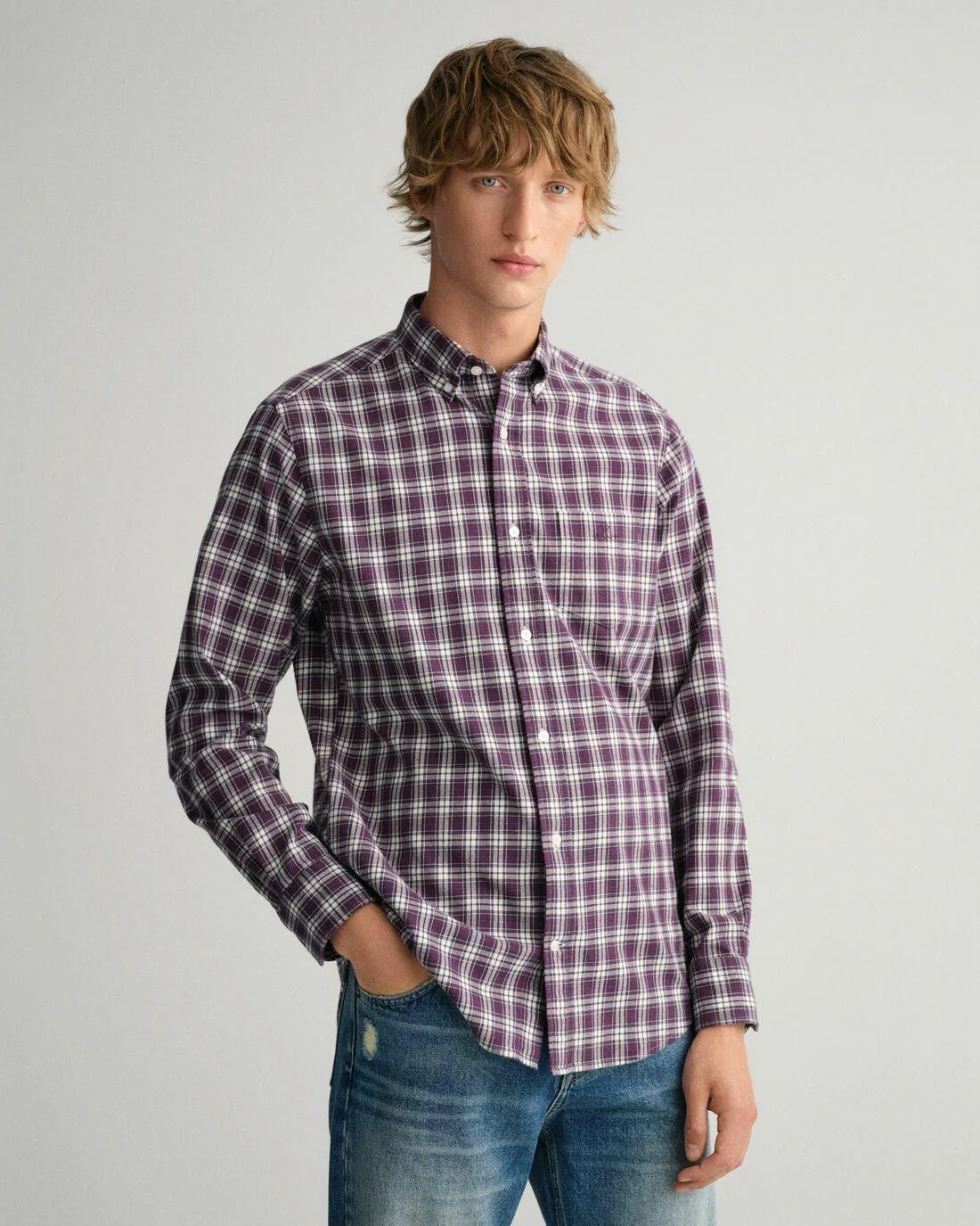 Shirts | Mens GANT Regular Fit Flannel Check Shirt Winter Grape