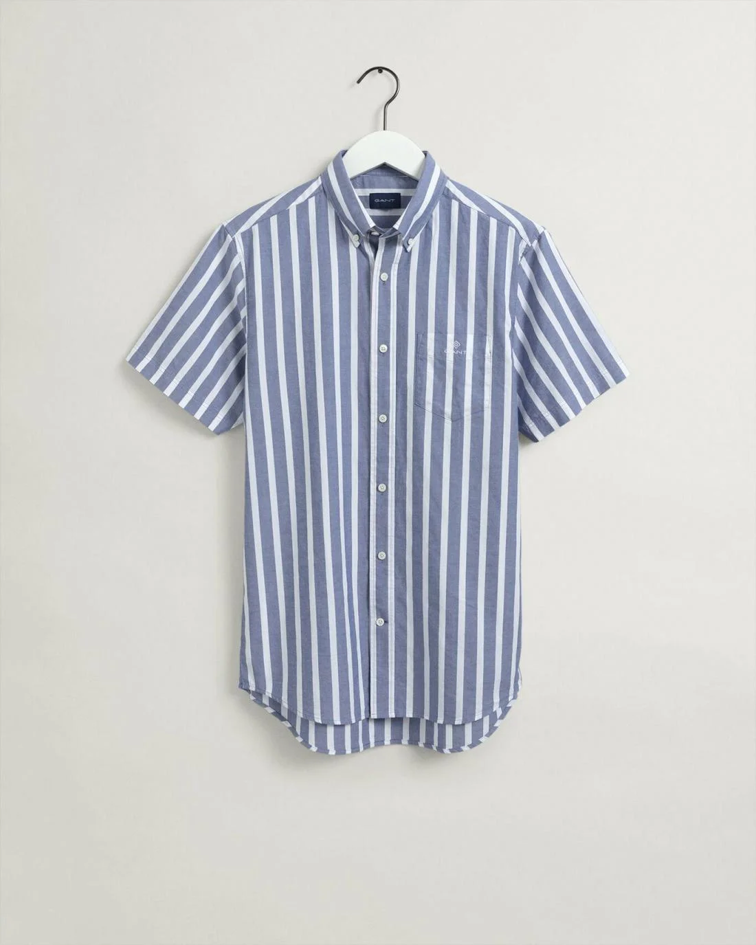 Shirts | Mens GANT Regular Fit Stripe Pastel Short Sleeve Oxford Shirt College Blue