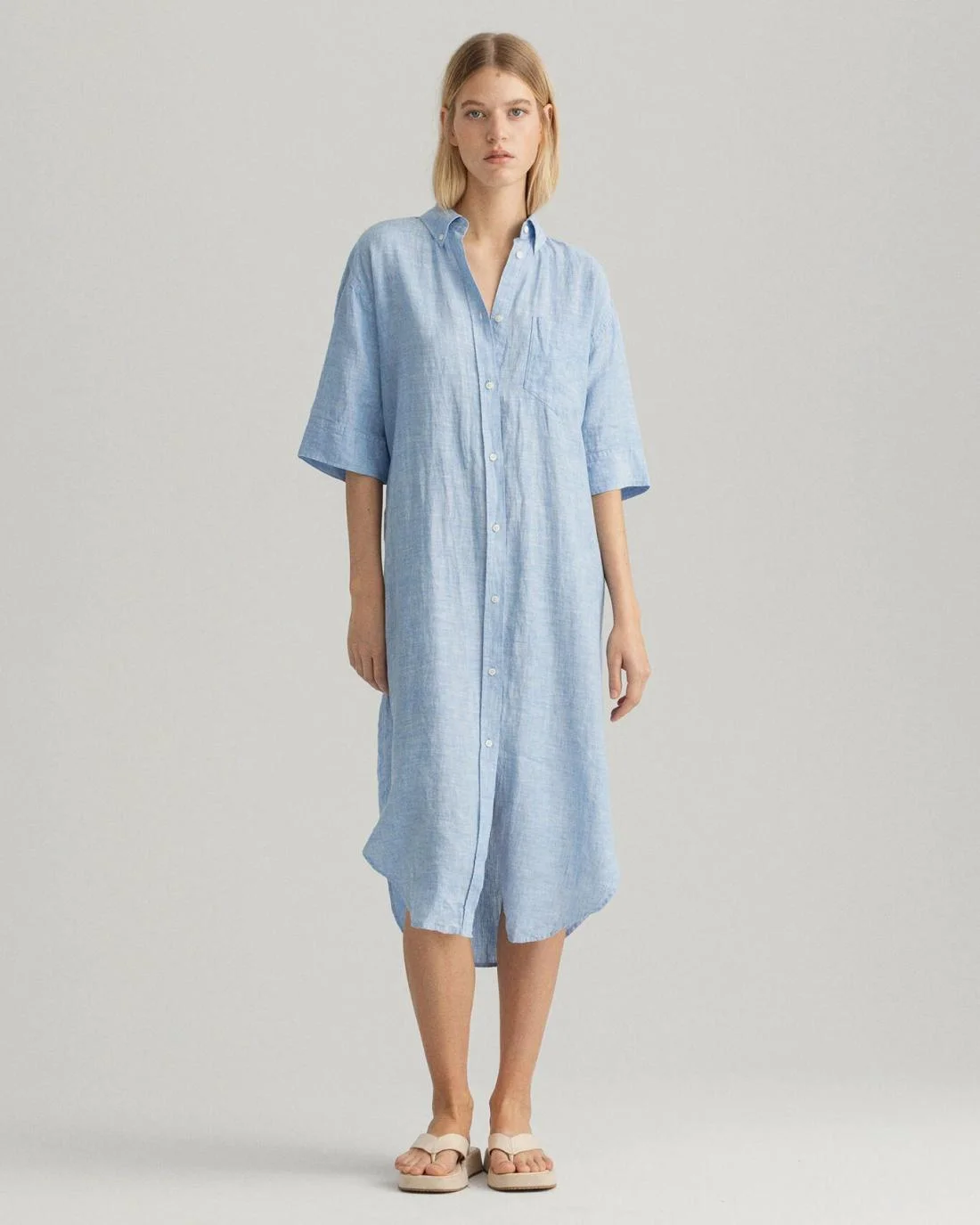 Dresses | Womens GANT Linen Chambray Shirt Dress Silver Lake Blue