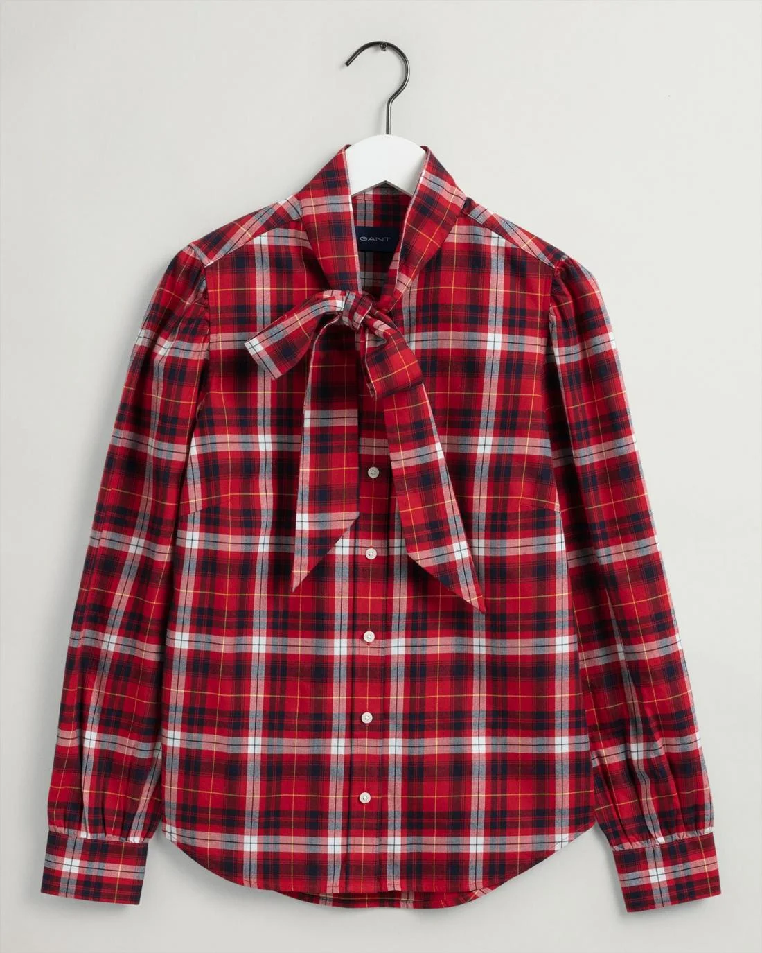 Shirts And Blouses | Womens GANT Bow Puff Sleeve Check Shirt Equestrian Red