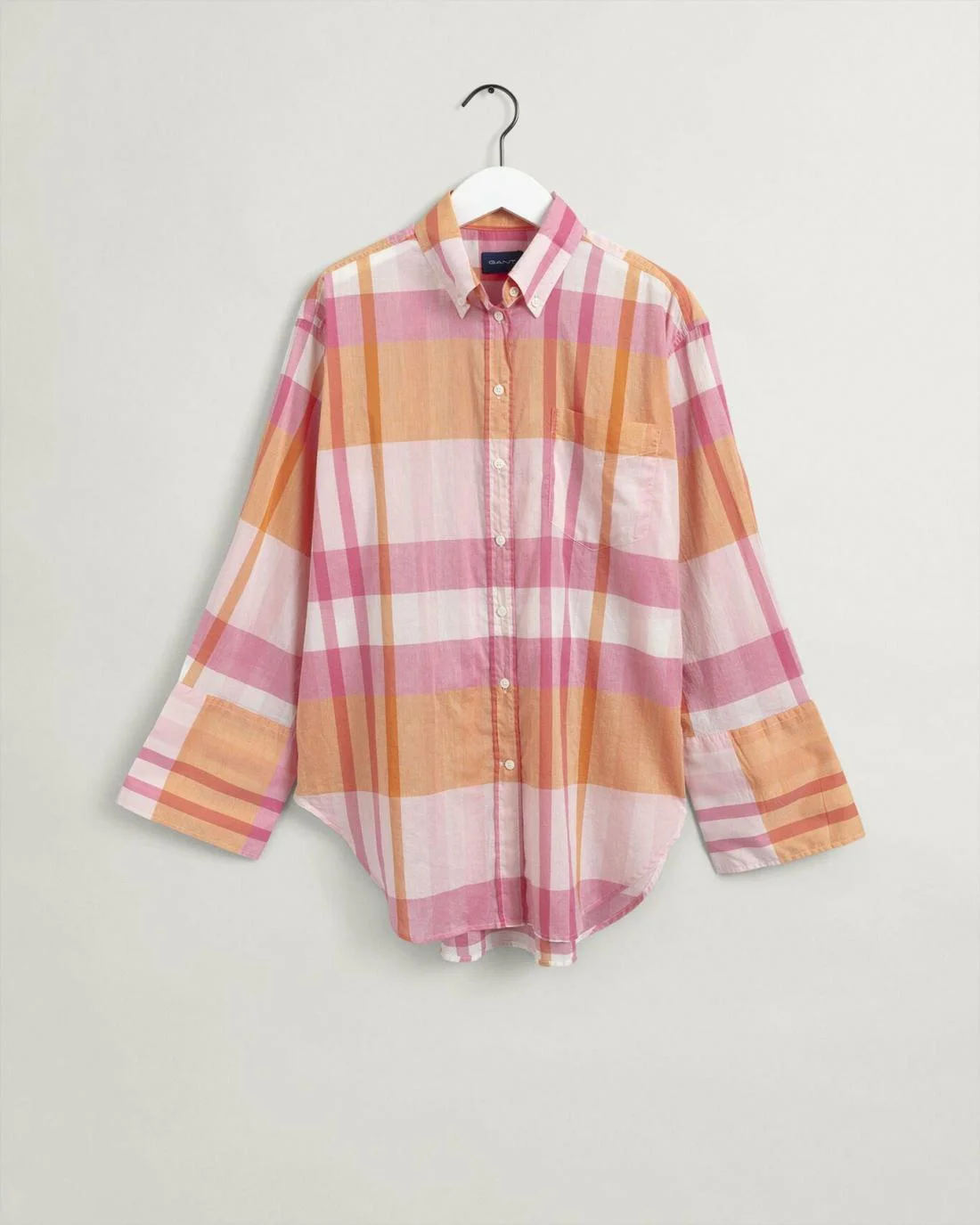 Shirts And Blouses | Womens GANT Relaxed Fit Wide Cuff Madras Shirt Preppy Pink