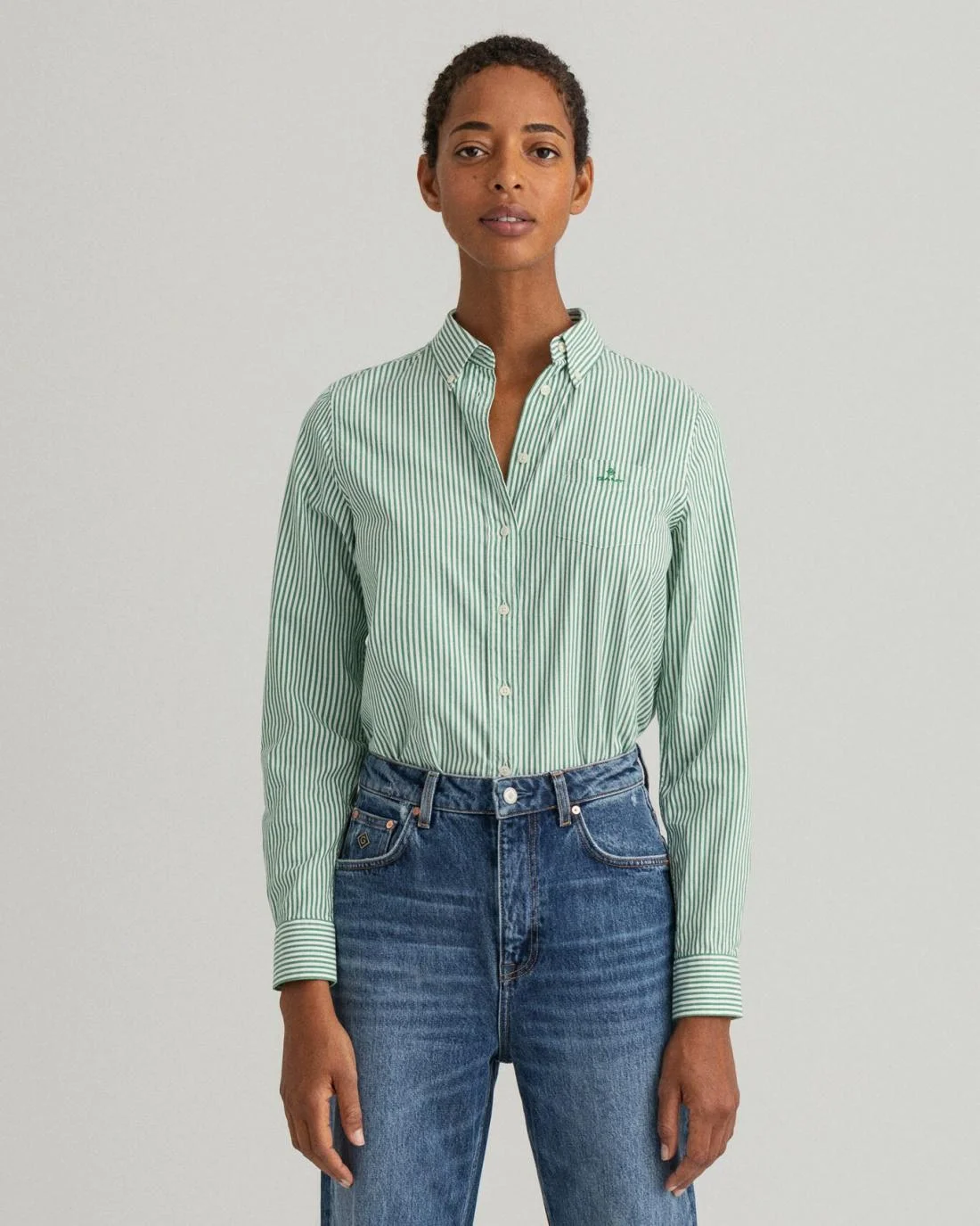 Shirts And Blouses | Womens GANT Garment-Washed Stripe Oxford Shirt Lavish Green