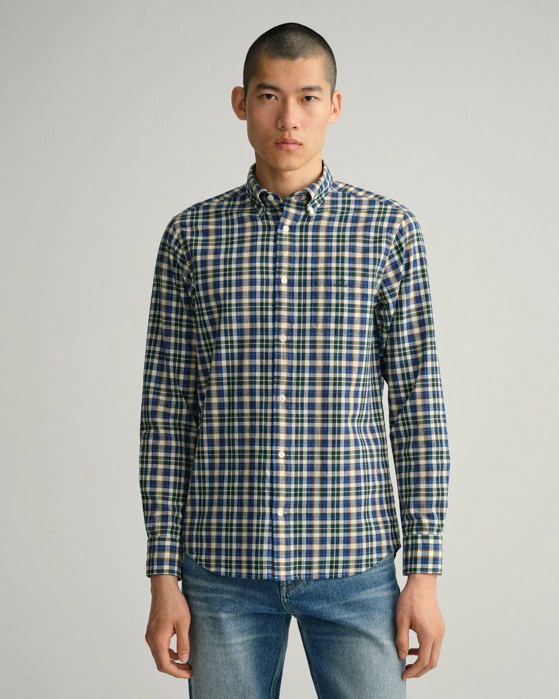 Shirts | Mens GANT Regular Fit Broadcloth Tartan Shirt Persian Blue