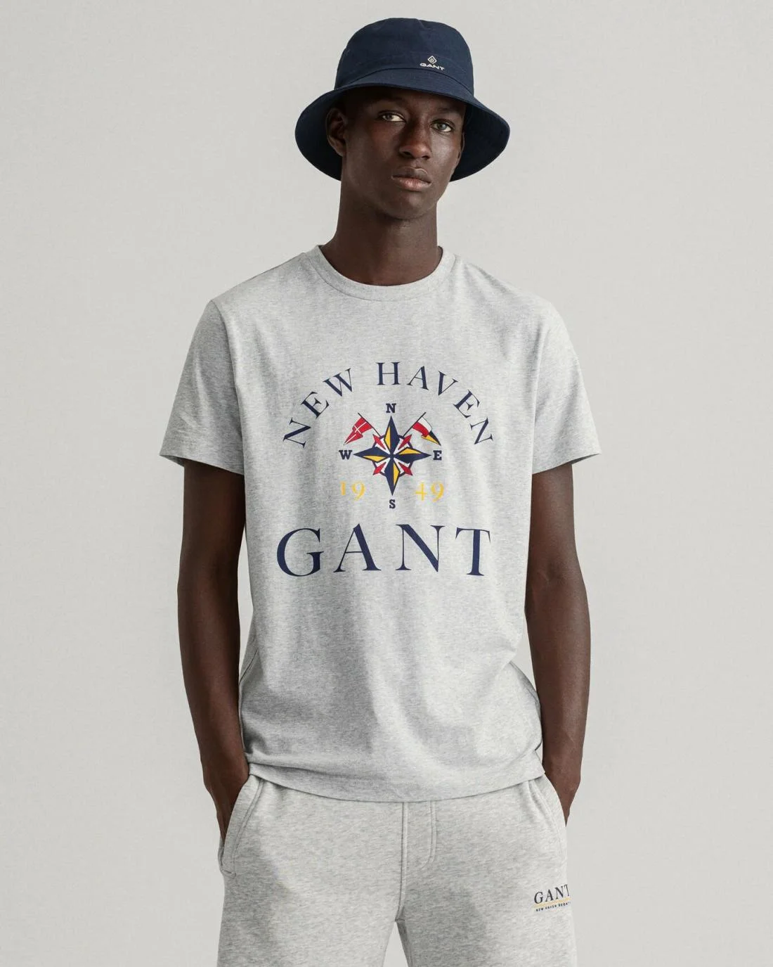 T-Shirts | Mens GANT Sailing Print T-Shirt Light Grey Melange