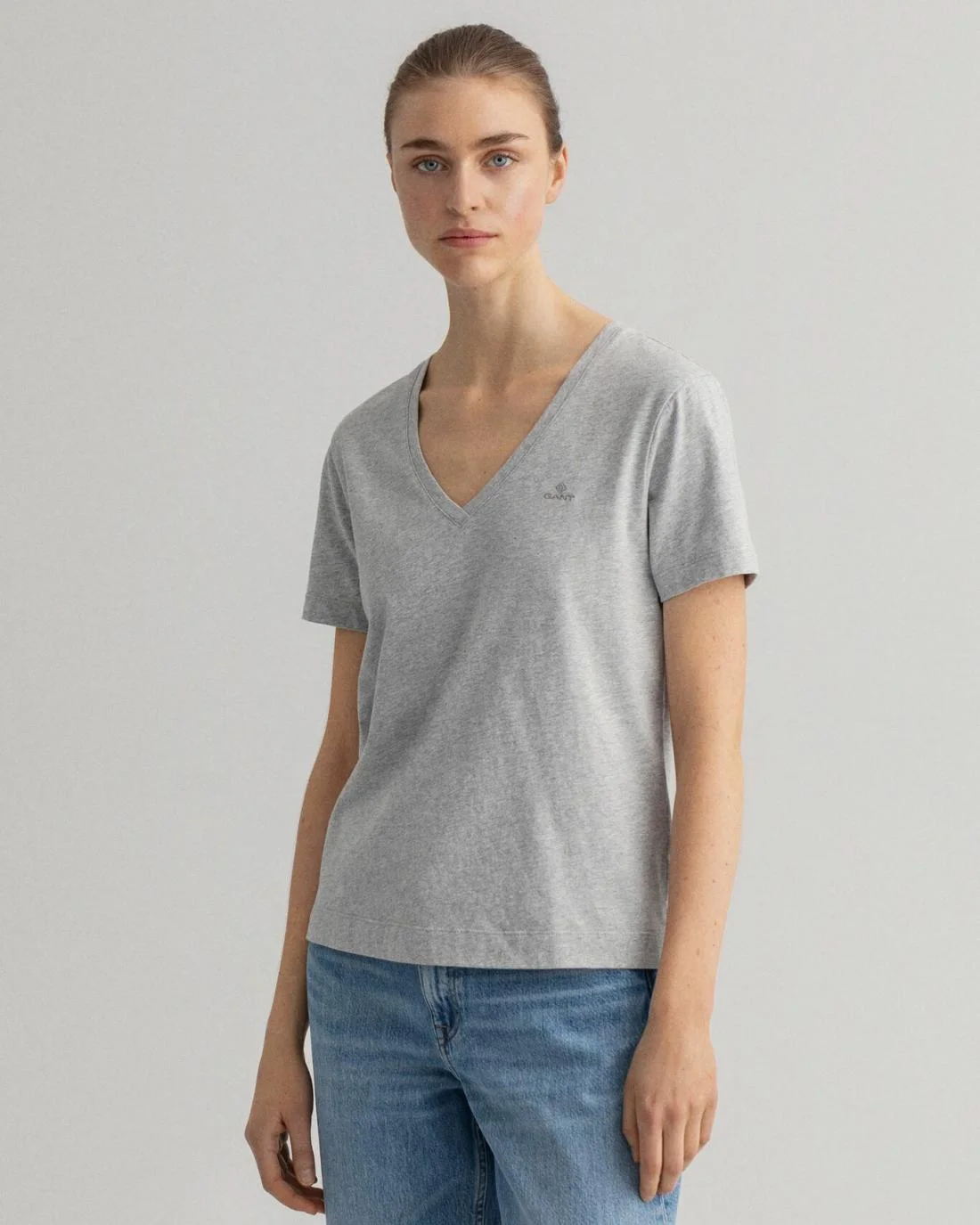 Polos And T-Shirts | Womens GANT Original V-Neck T-Shirt Light Grey Melange