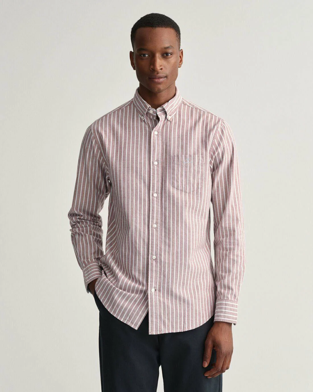 Shirts | Mens GANT Regular Fit Light Oxford Stripe Shirt Plumped Red