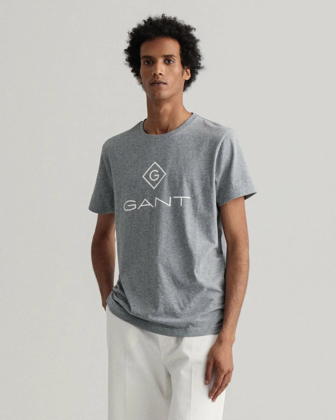 T-Shirts | Mens GANT Logo T-Shirt Grey Melange