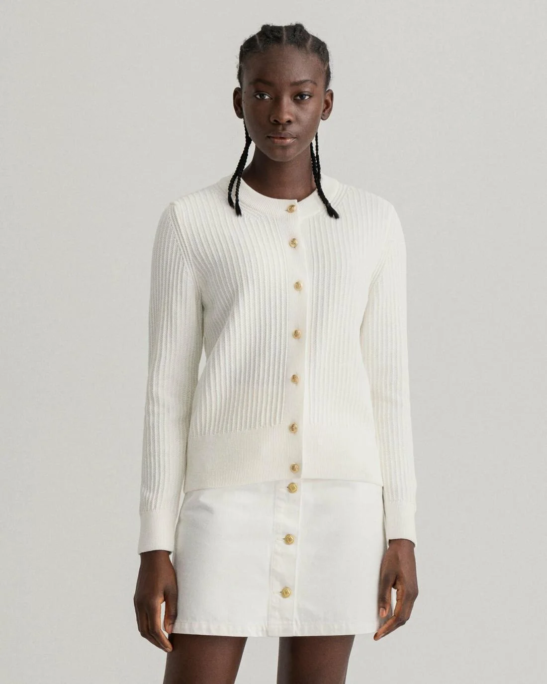 Knitwear | Womens GANT Ribbed Piqué Cardigan Eggshell