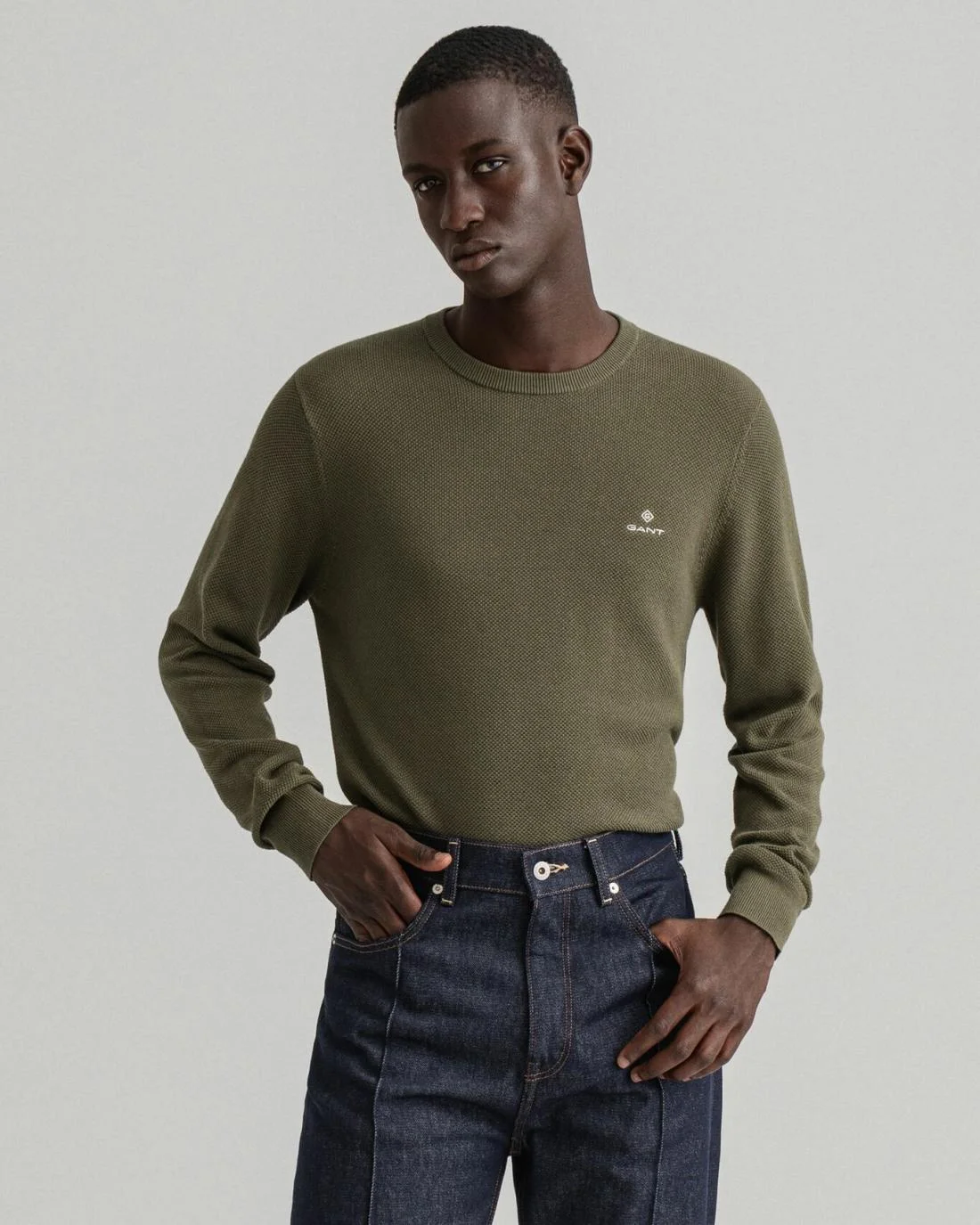 Knitwear | Mens GANT Cotton Piqué Crew Neck Sweater Racing Green