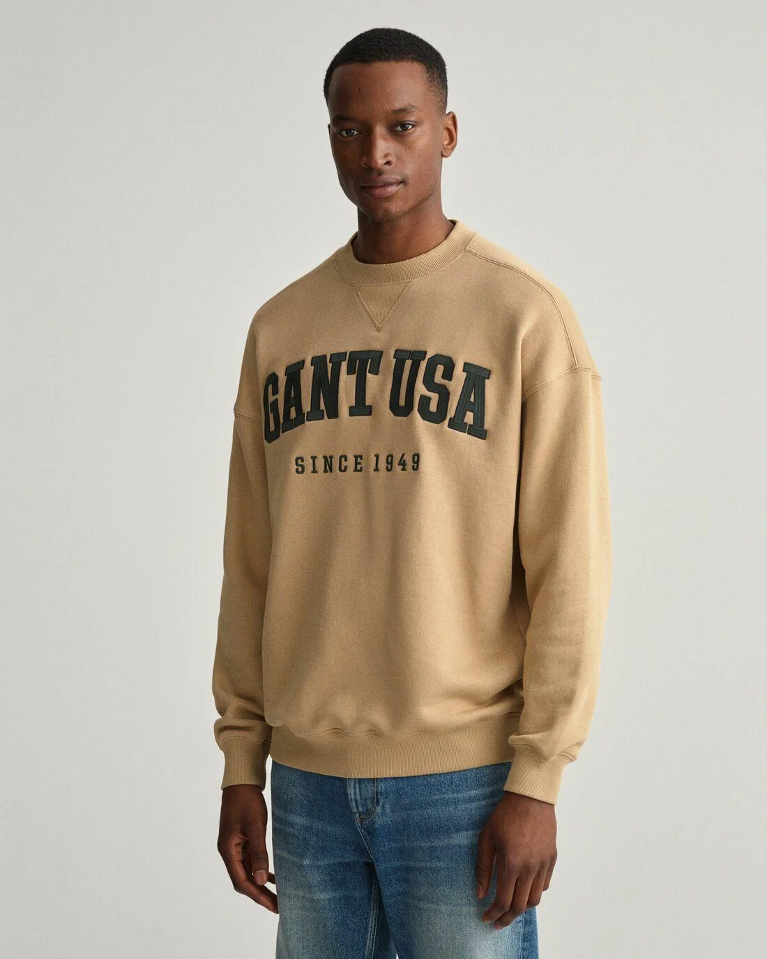 Hoodies And Sweats | Mens GANT Usa Graphic Crew Neck Sweatshirt Hazelwood Beige