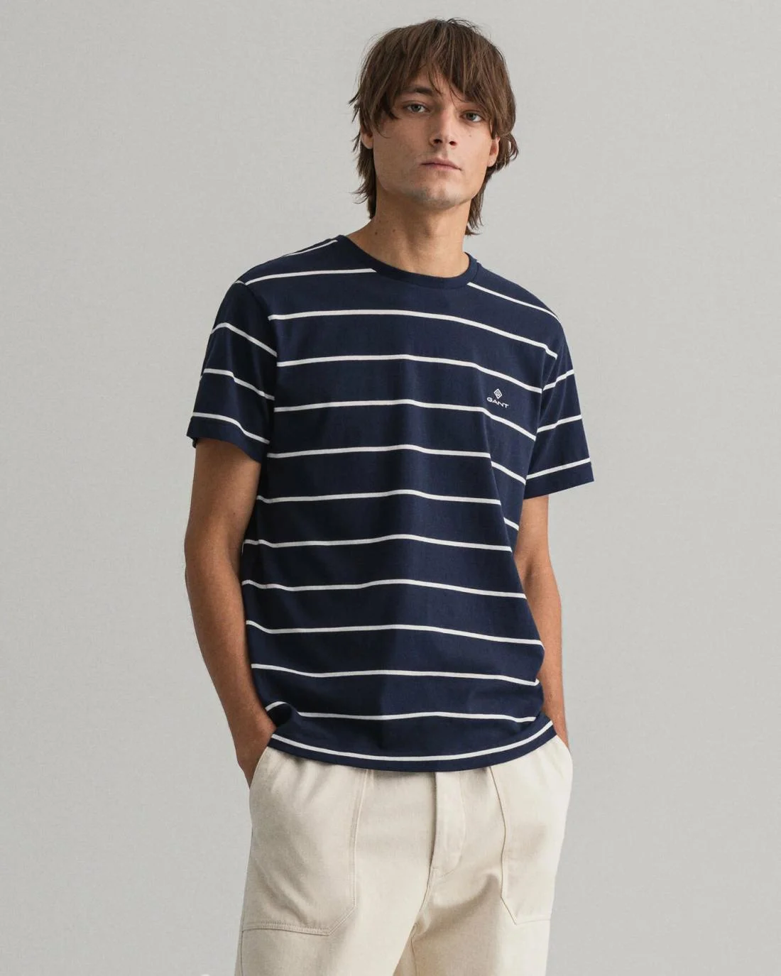 T-Shirts | Mens GANT Breton Stripe T-Shirt Evening Blue