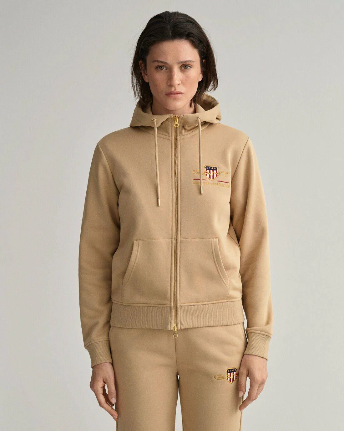 Hoodies And Sweats | Womens GANT Archive Shield Full-Zip Hoodie Hazelwood Beige