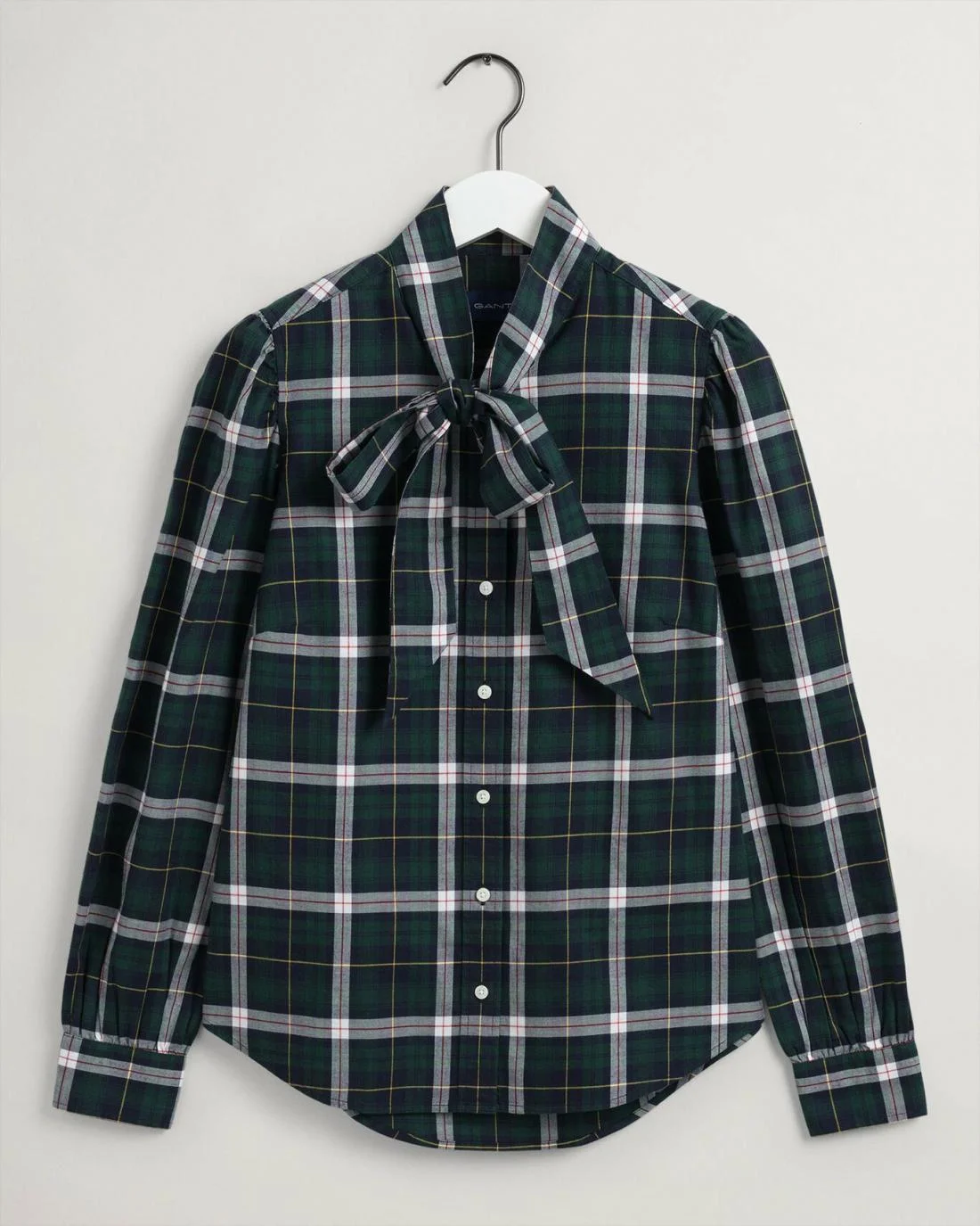 Shirts And Blouses | Womens GANT Bow Puff Sleeve Check Shirt Tartan Green