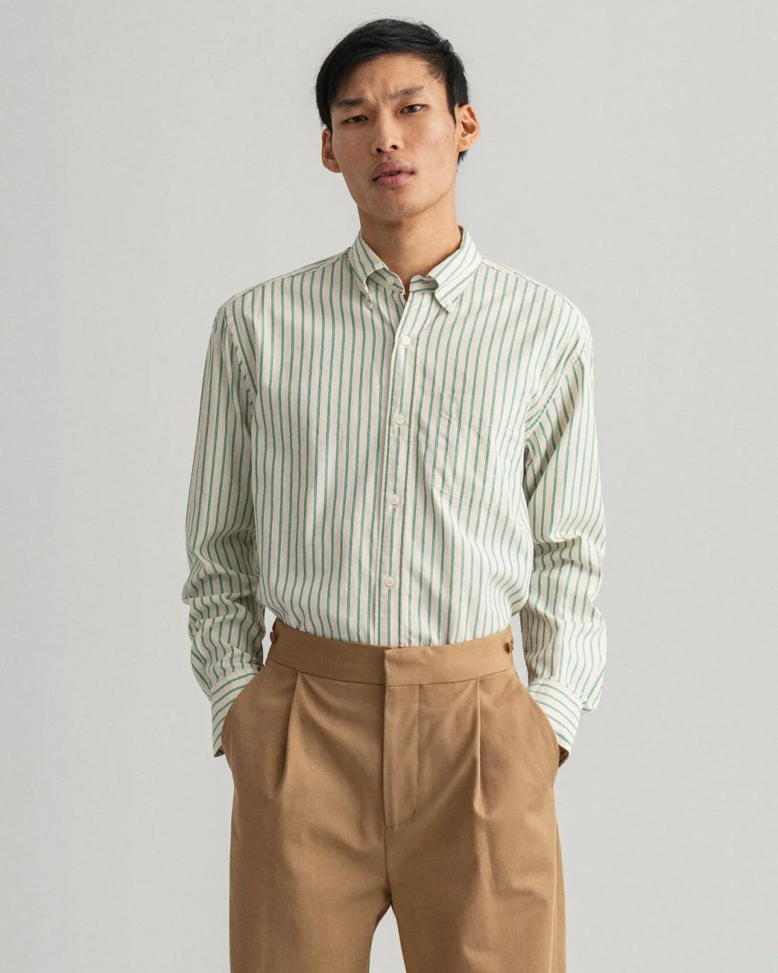 Shirts | Mens GANT Relaxed Fit Stripe Oxford Shirt Putty