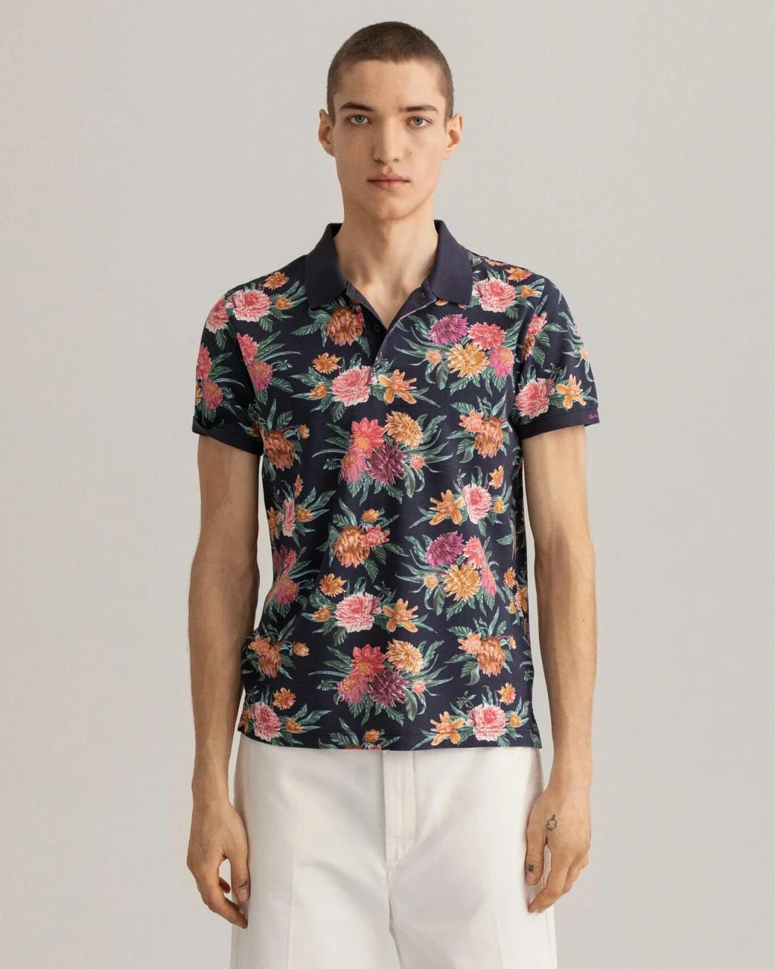 Polo Shirts | Mens GANT Dahlia Print Piqué Polo Shirt Evening Blue