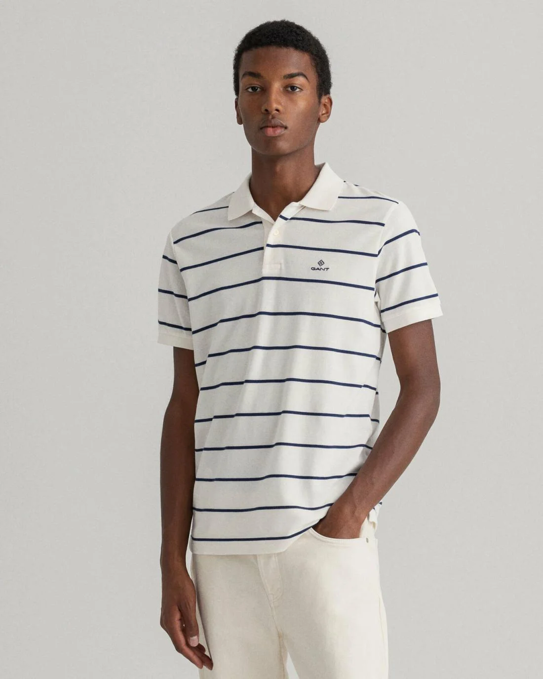 Polo Shirts | Mens GANT Breton Stripe Piqué Polo Shirt Eggshell