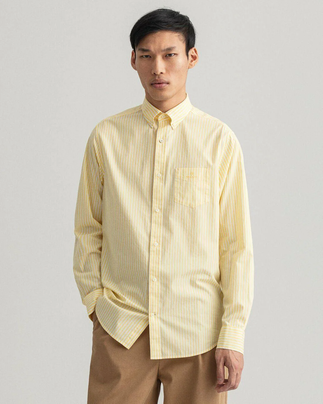 Shirts | Mens GANT Regular Fit Stripe Broadcloth Shirt Banana Yellow