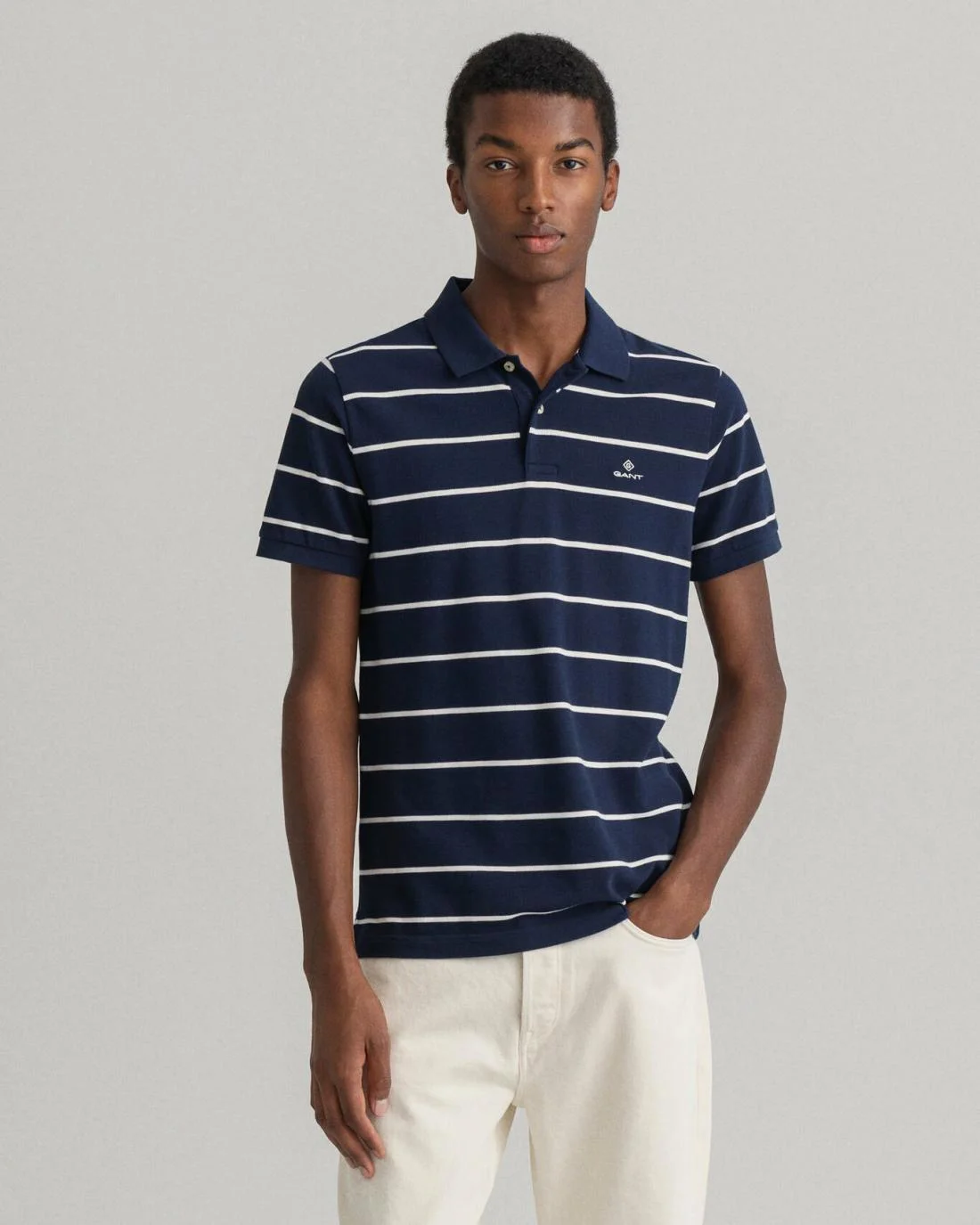 Polo Shirts | Mens GANT Breton Stripe Piqué Polo Shirt Evening Blue