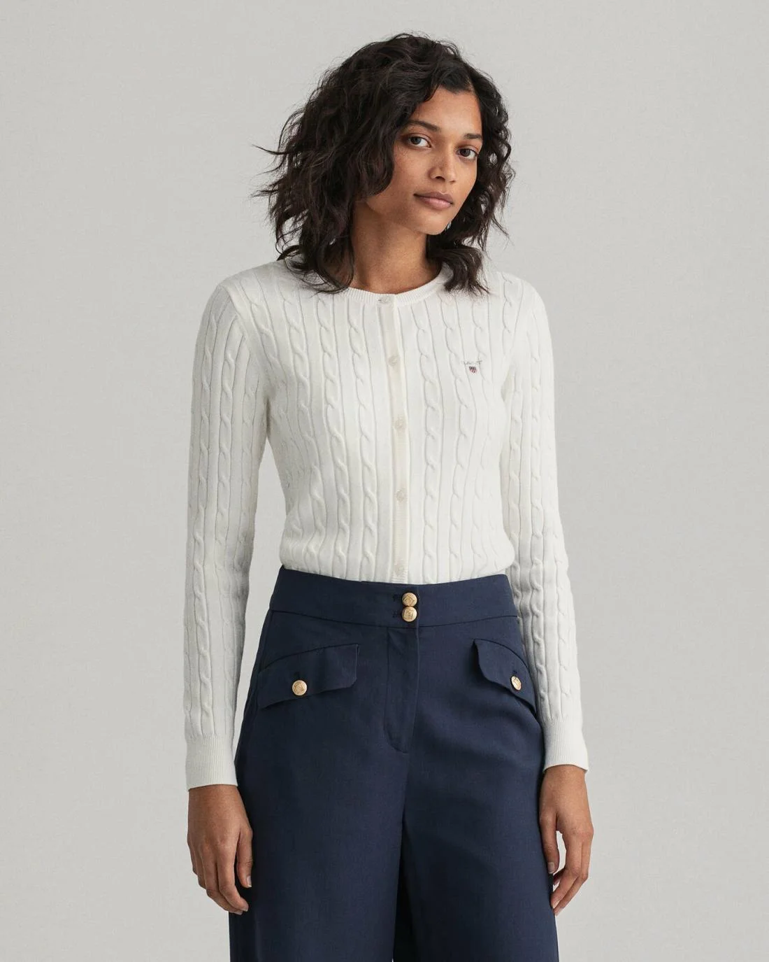 Knitwear | Womens GANT Stretch Cotton Cable Cardigan Eggshell