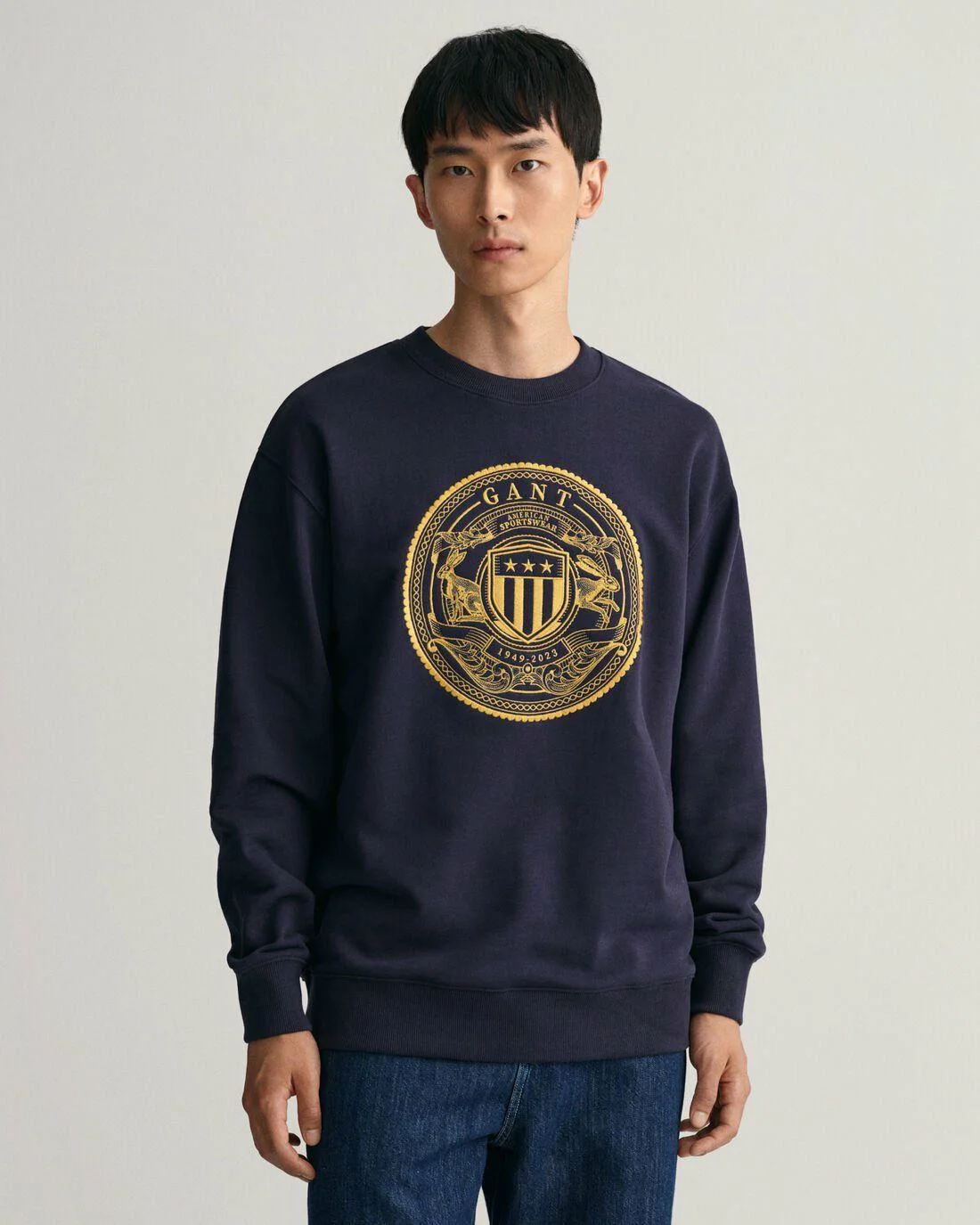 Hoodies And Sweats | Mens GANT Lunar New Year Crew Neck Sweater Evening Blue