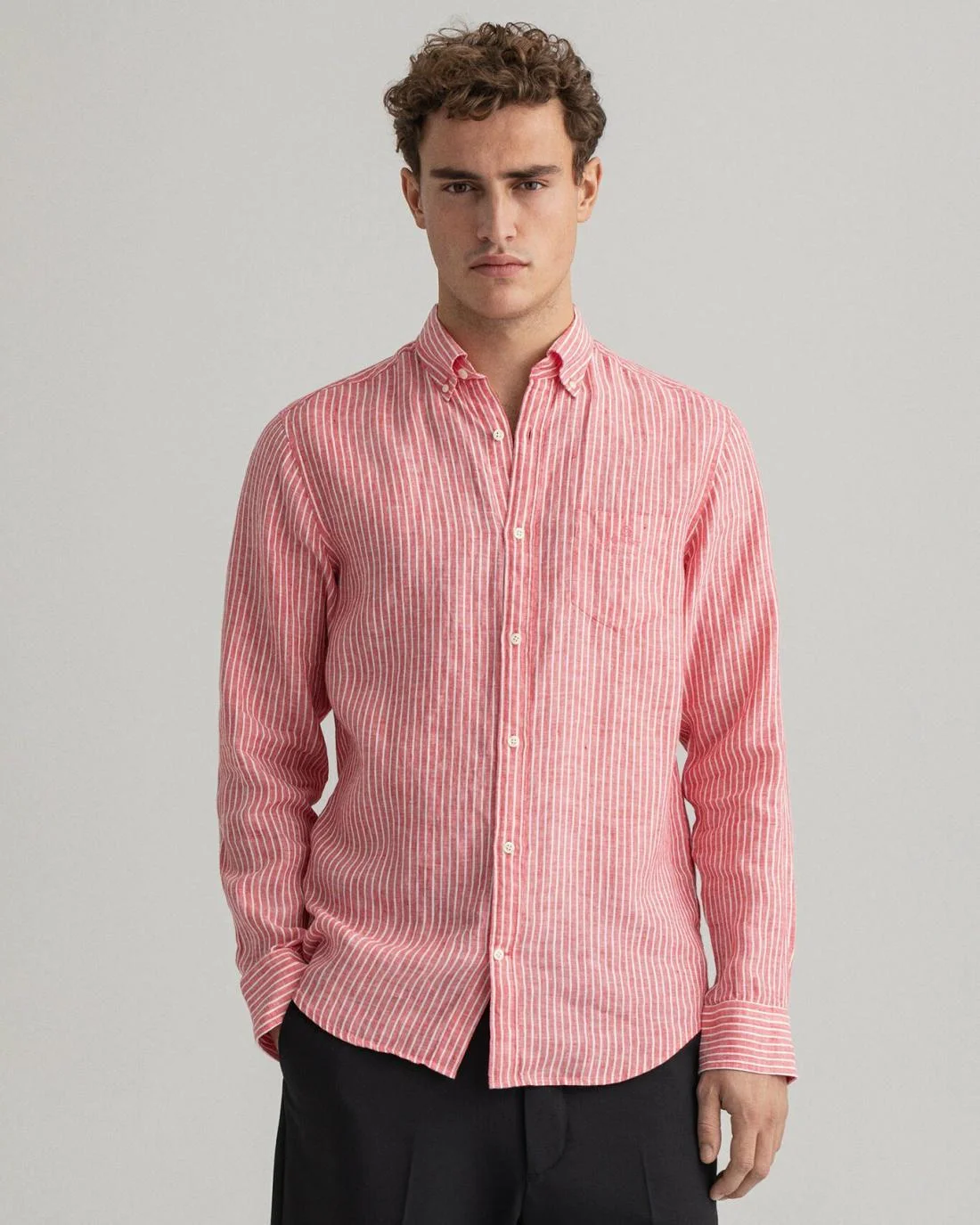 Shirts | Mens GANT Regular Fit Stripe Linen Shirt Watermelon Pink