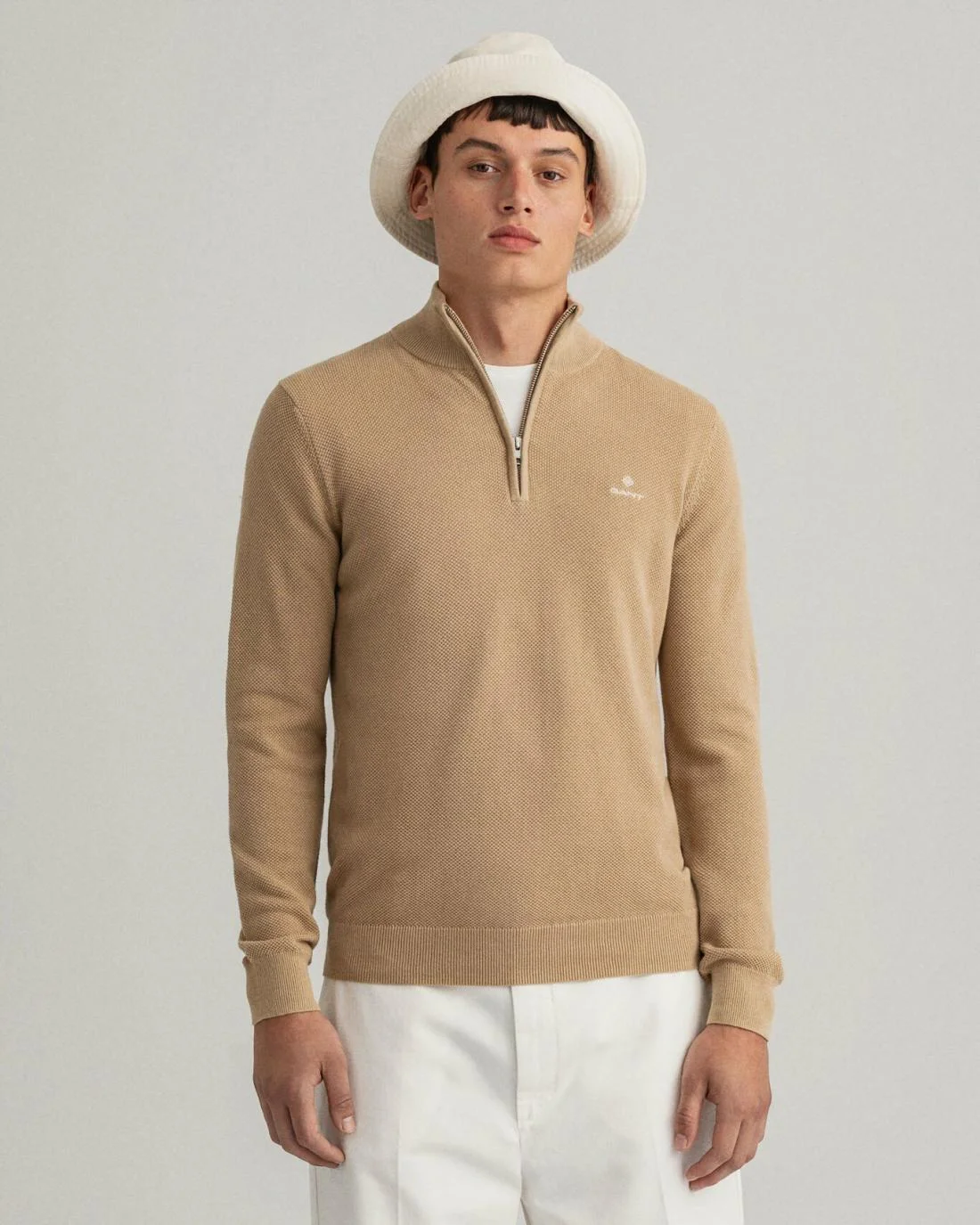 Knitwear | Mens GANT Cotton Piqué Half-Zip Sweater Dark Khaki