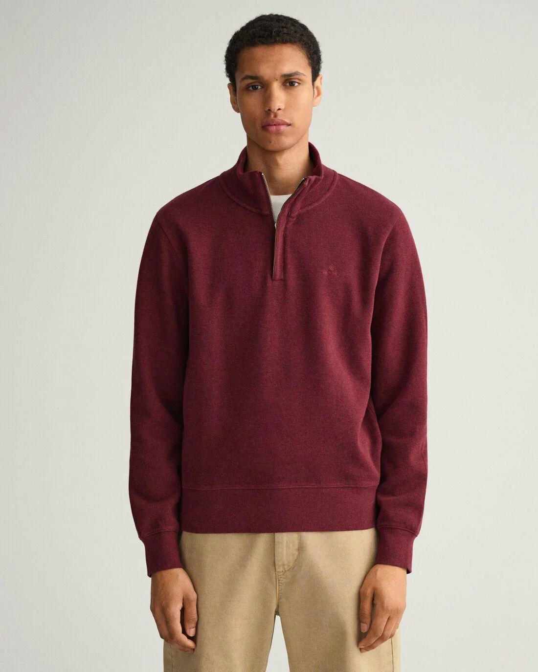 Hoodies And Sweats | Mens GANT Sacker Rib Half-Zip Sweatshirt Dk Burgundy Mel