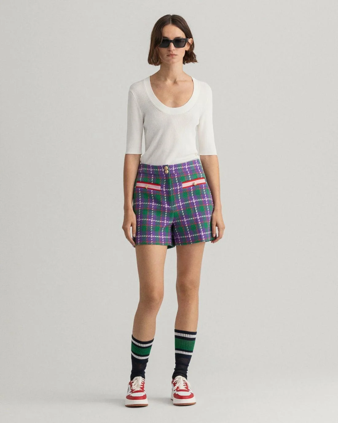 Shorts And Skirts | Womens GANT High-Waisted Tweed Shorts Grape Purple