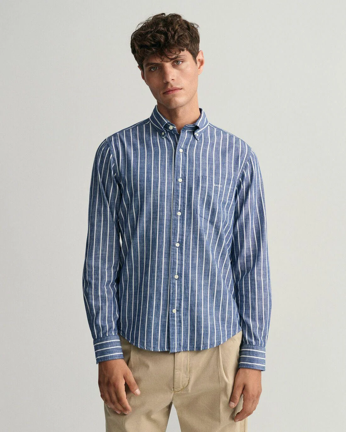 Shirts | Mens GANT Regular Fit Stripe Chambray Shirt Indigo Blue