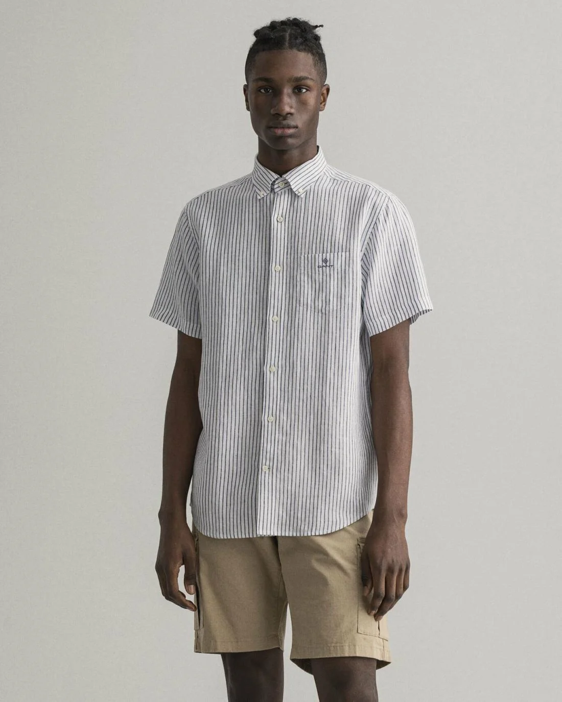 Shirts | Mens GANT Regular Fit Stripe Linen Short Sleeve Shirt White