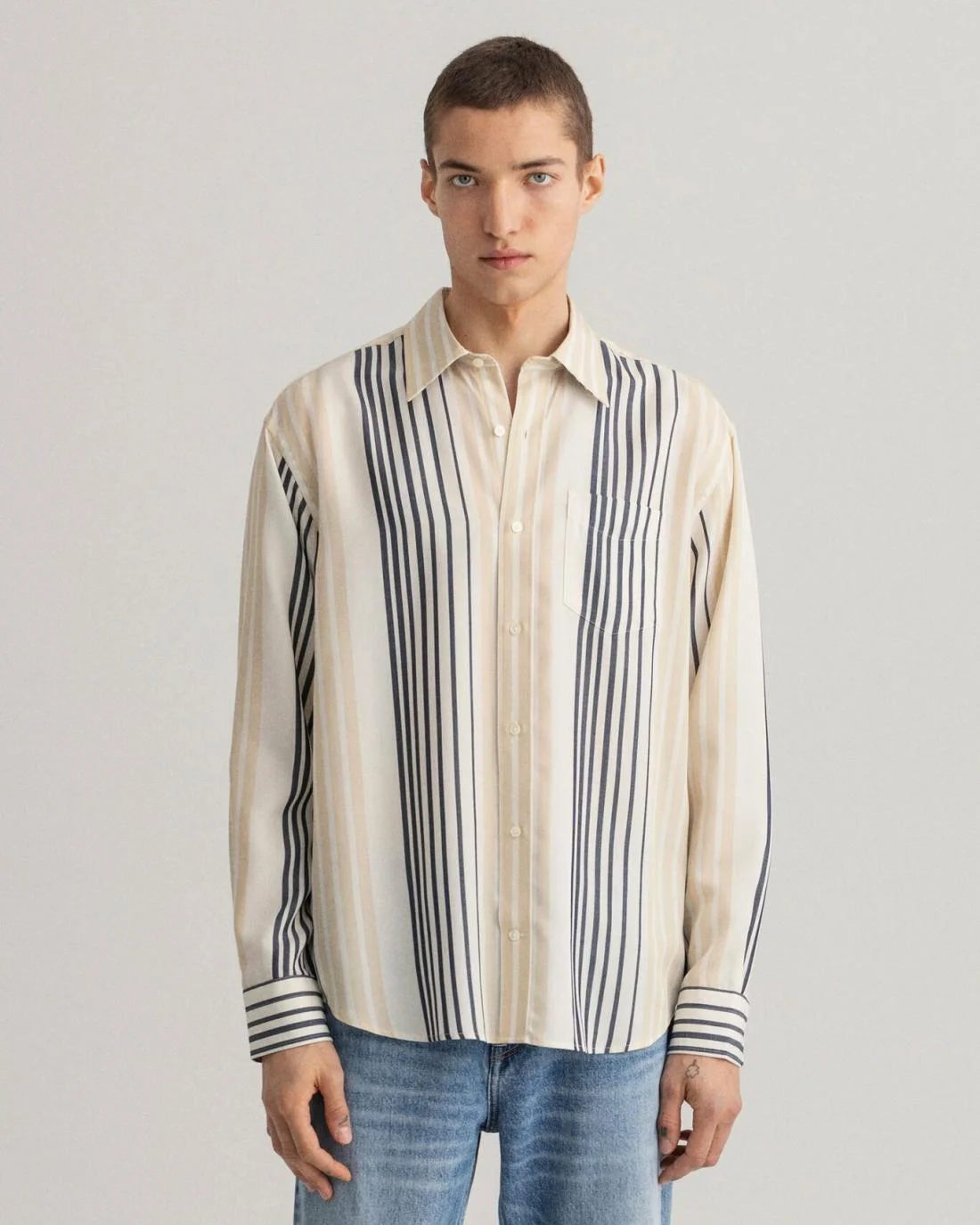 Shirts | Mens GANT Relaxed Fit Pure Prep Stripe Lyocell Shirt Caulk White