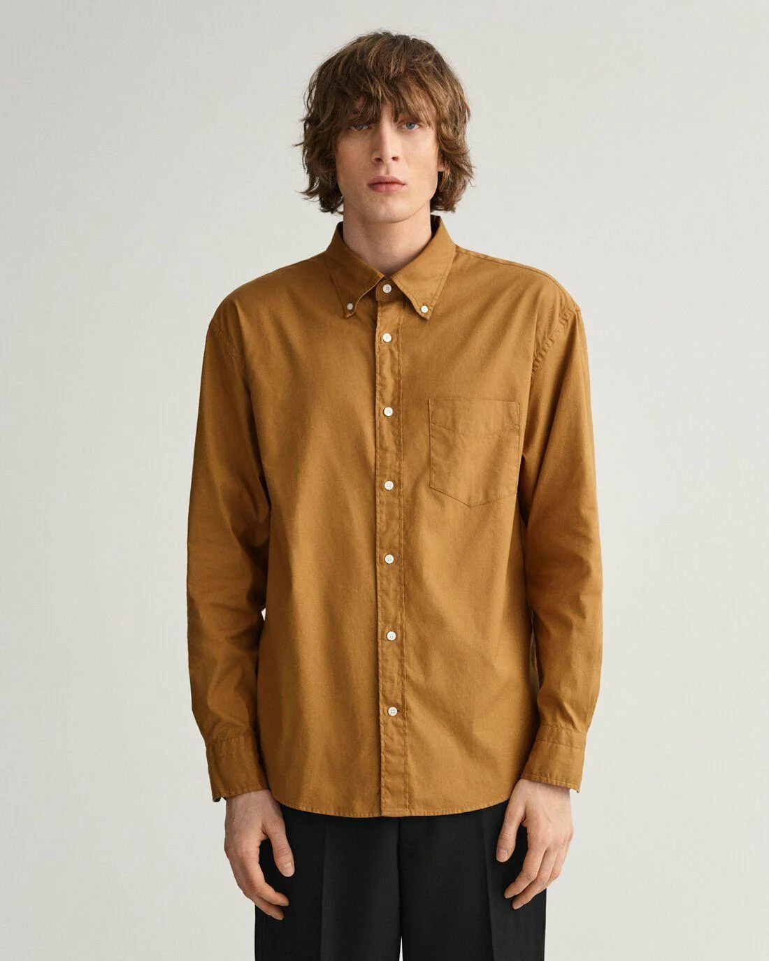 Shirts | Mens GANT Relaxed Fit Garment-Dyed Oxford Shirt Suede Brown