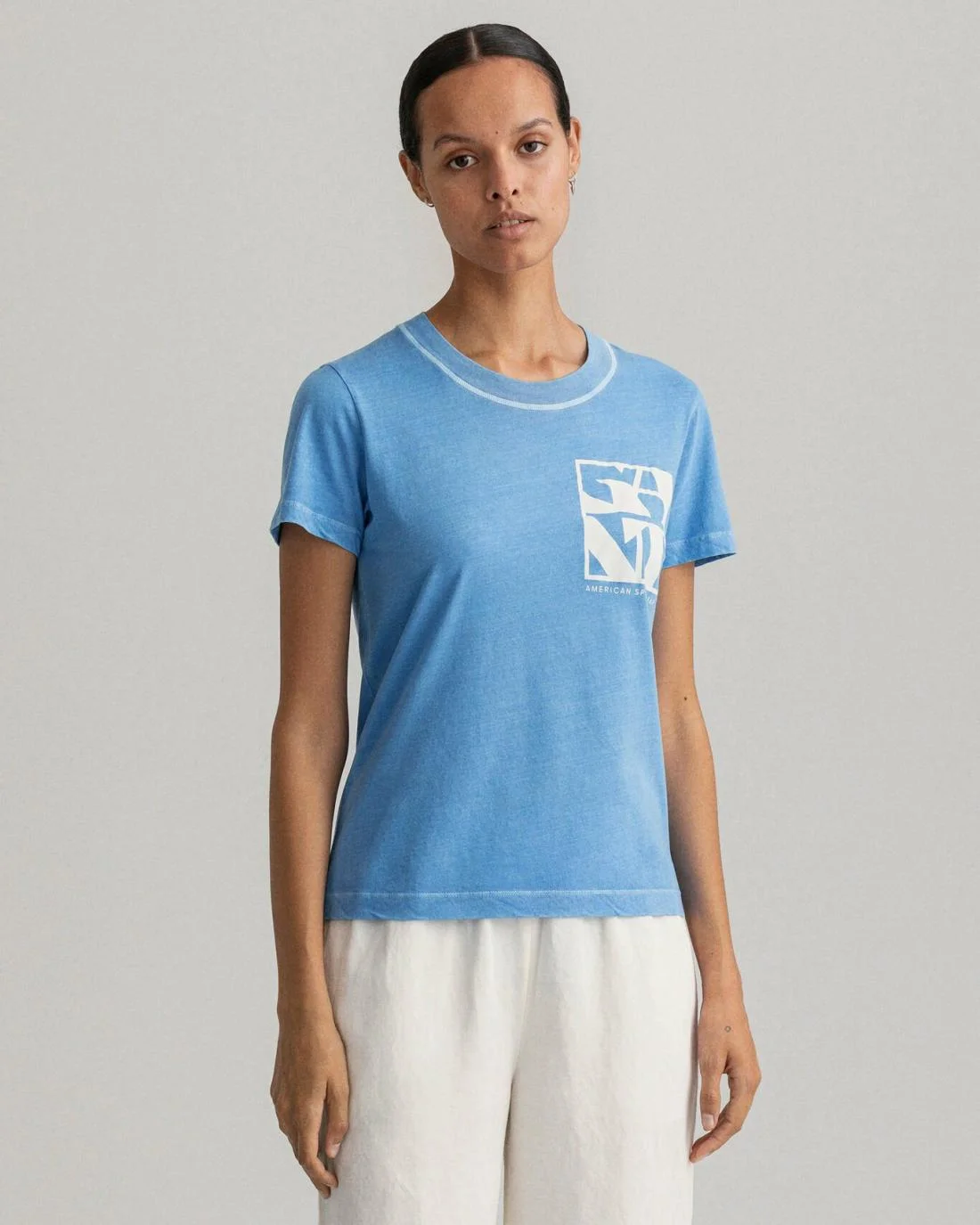 Polos And T-Shirts | Womens GANT Quadrat Logo T-Shirt Silver Lake Blue