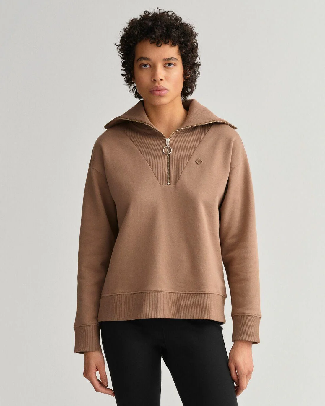 Hoodies And Sweats | Womens GANT Icon G Essential Half-Zip Sweater Mole Brown